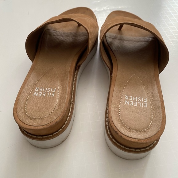Eileen Fisher women's thong leather platform wedge sandal tan size 6 - Picture 8 of 12